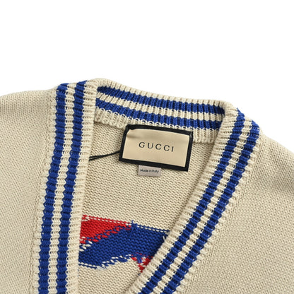 Gucci back cat pattern knitted cardigan sweater