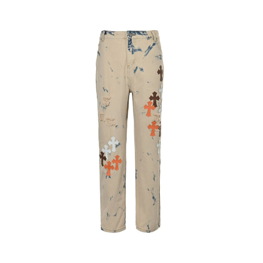 Chrome Hearts/Chrome Heart cross patch embroidered washed jeans