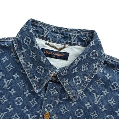 Louis Vuitton all-over old flower jacquard suit denim short-sleeved shirt