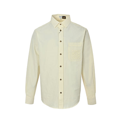 Loewe/Loewei long-sleeved lyocell shirt with hollow pockets and embroidery