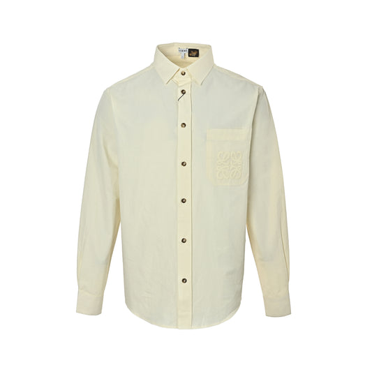 Loewe/Loewei long-sleeved lyocell shirt with hollow pockets and embroidery