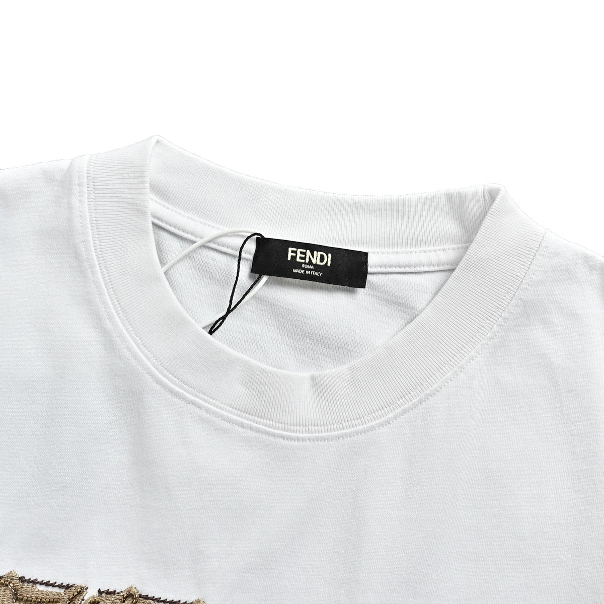 Fendi 26ss beaded dissolved letter embroidered short sleeves