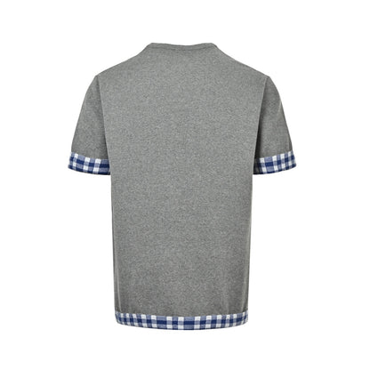 Loewe/Luo Yiwei 26ss plaid patchwork knitted short sleeves
