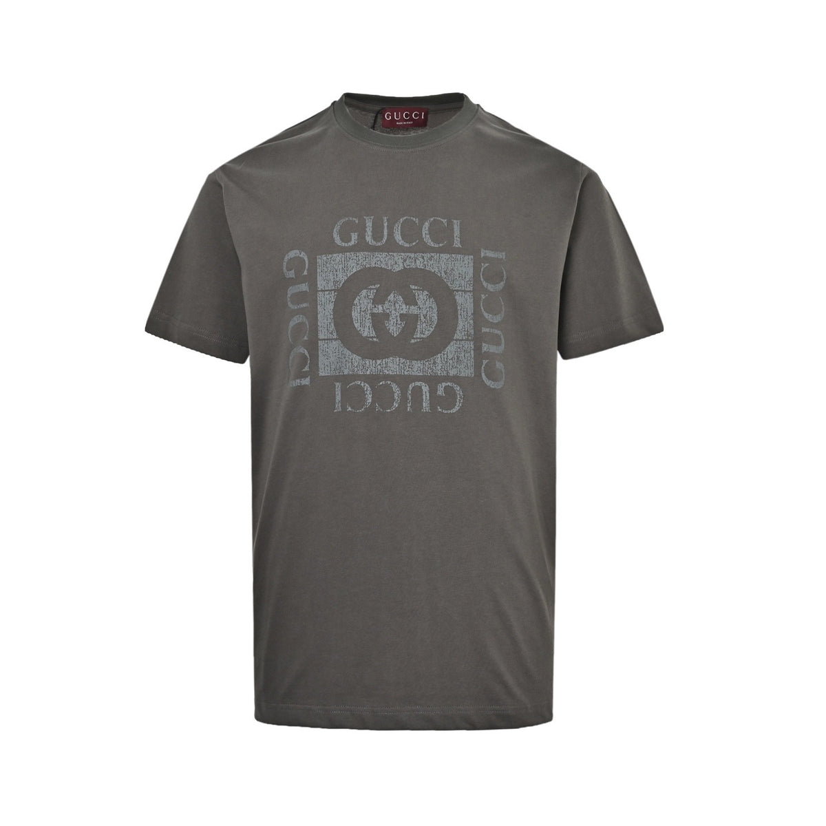 Gucci 26ss mottled square logo printed distressed short sleeves