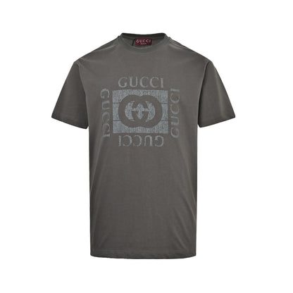 Gucci 26ss mottled square logo printed distressed short sleeves