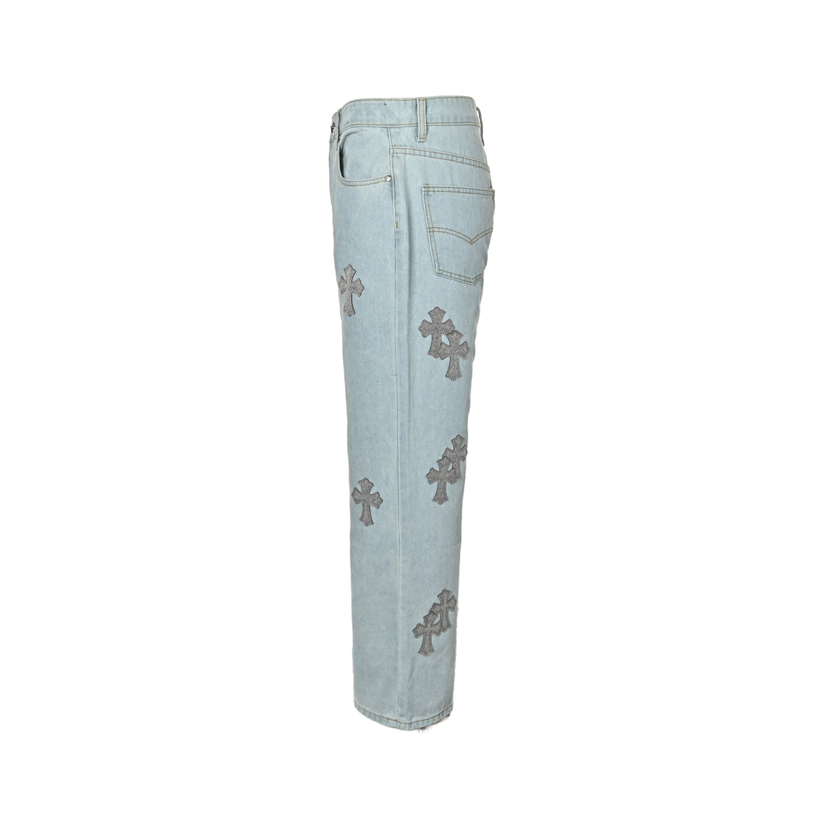 Chrome Hearts horsehair cross patchwork leather washed jeans