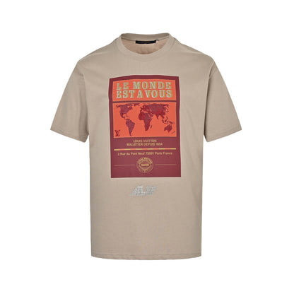 Louis Vuitton 25ss world map hot diamond short sleeves