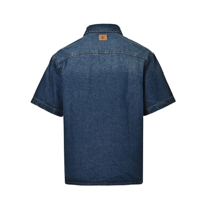 Louis Vuitton pocket logo embroidered short-sleeved denim shirt
