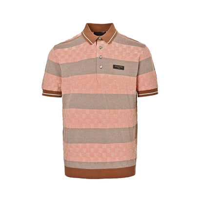Louis Vuitton 26ss leather brand striped checkerboard knitted Polo short sleeves
