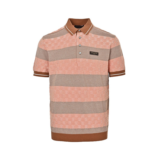 Louis Vuitton 26ss leather brand striped checkerboard knitted Polo short sleeves