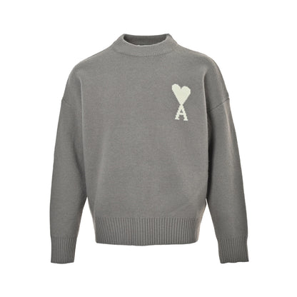 AMI PARIS three-color love jacquard crew neck sweater