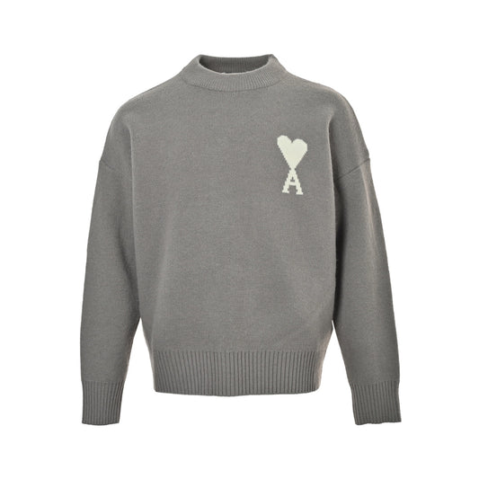 AMI PARIS three-color love jacquard crew neck sweater