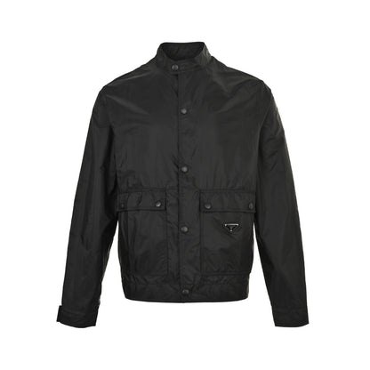 Prada 25Fw flap pocket concealed button regenerated nylon stand collar jacket