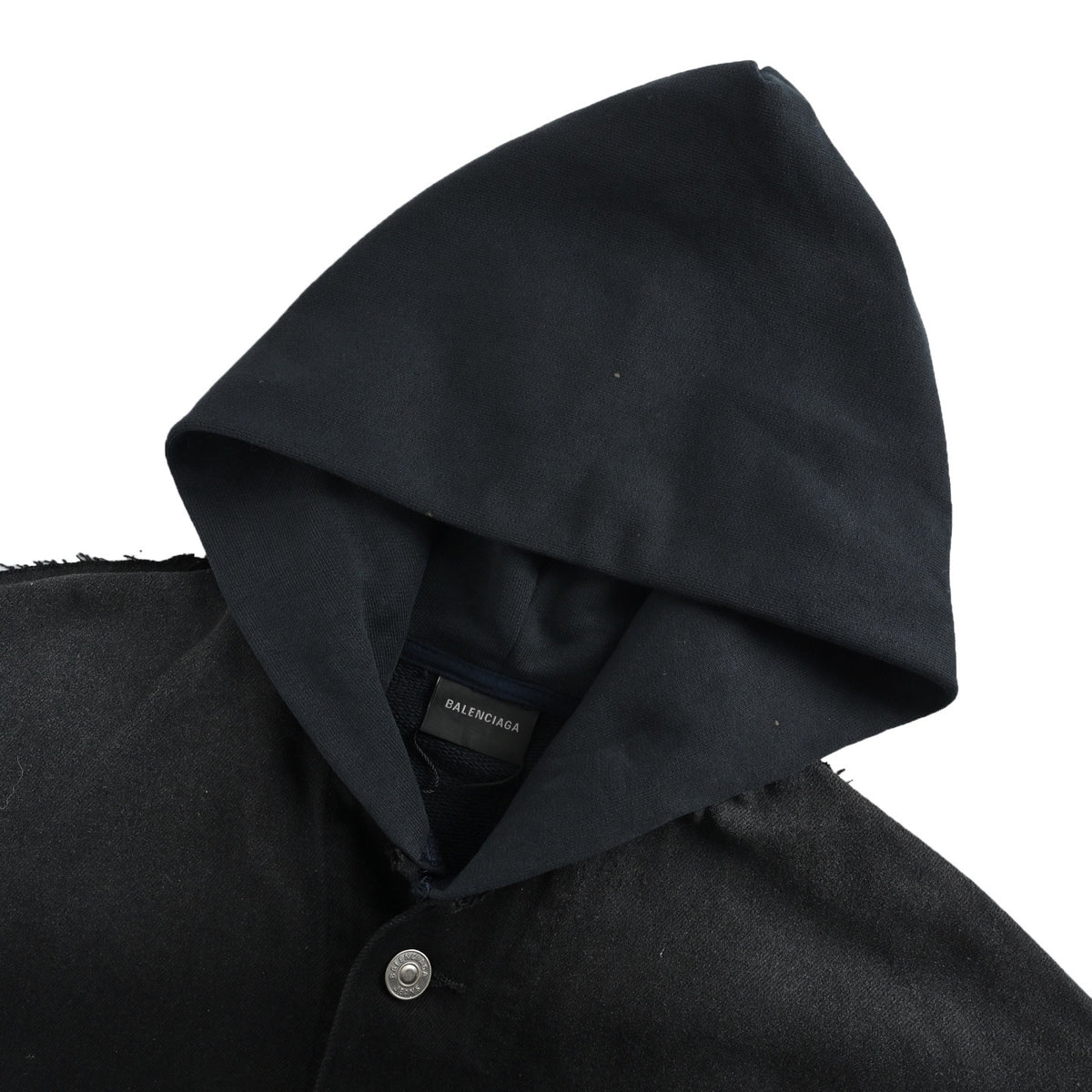 Balenciaga embroidered patchwork hooded denim jacket