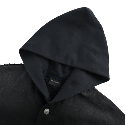 Balenciaga embroidered patchwork hooded denim jacket