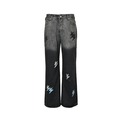 Amexnocap lightning black and white gradient patchwork leather jeans