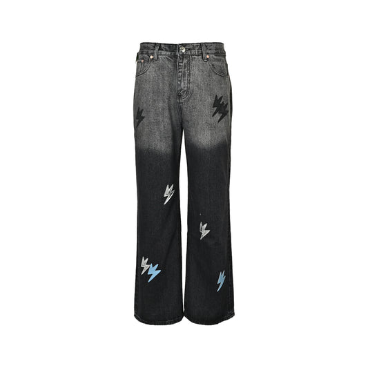 Amexnocap lightning black and white gradient patchwork leather jeans