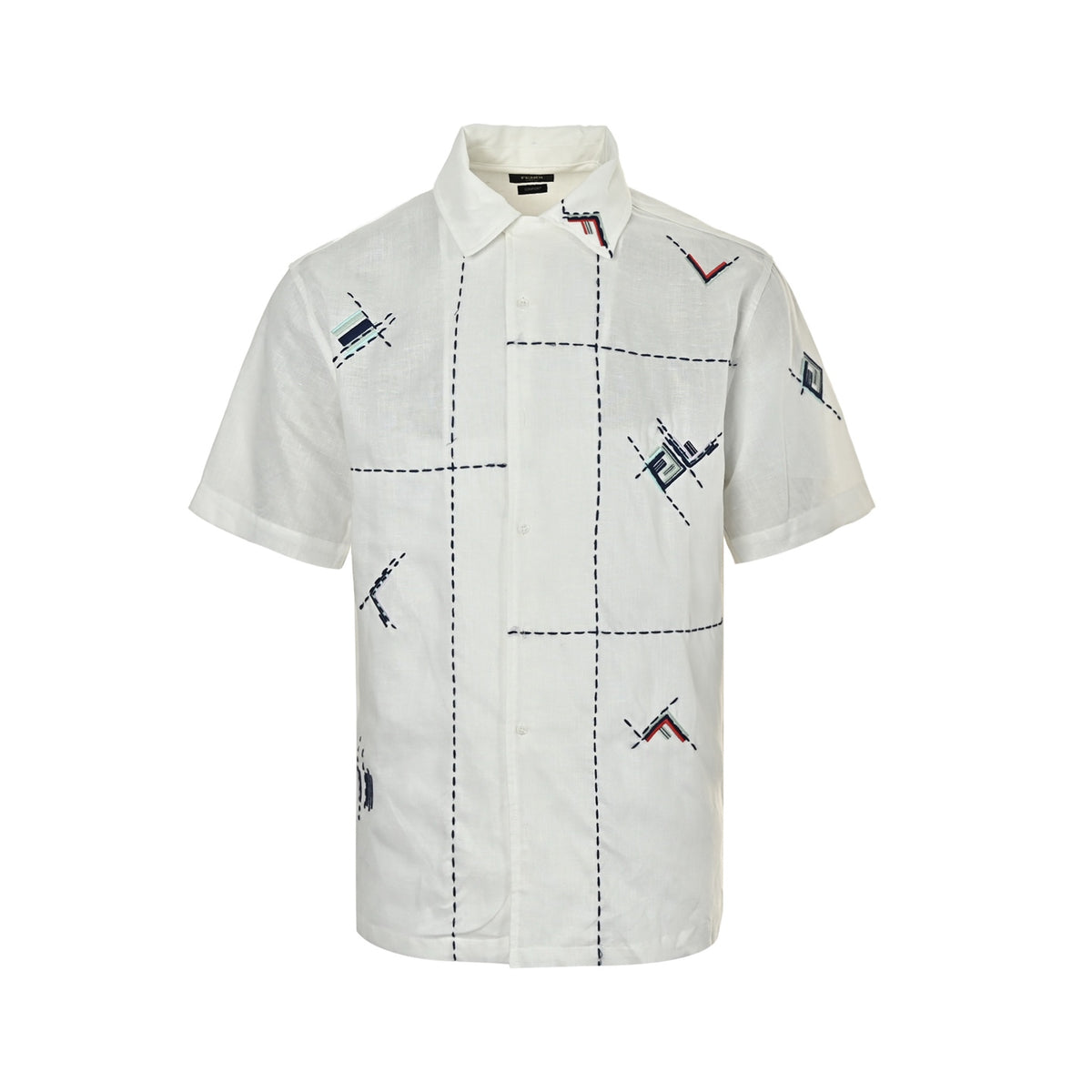 Fendi 26ss FF dotted line embroidered short-sleeved shirt
