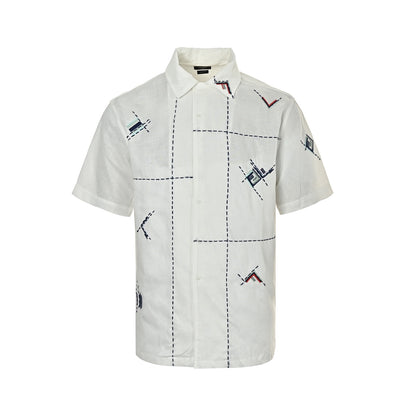Fendi 26ss FF dotted line embroidered short-sleeved shirt