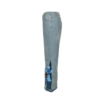 Chrome Hearts/Chrome Heart cross patch embroidered washed jeans