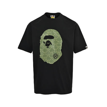 Bape green camouflage ape head print short sleeves