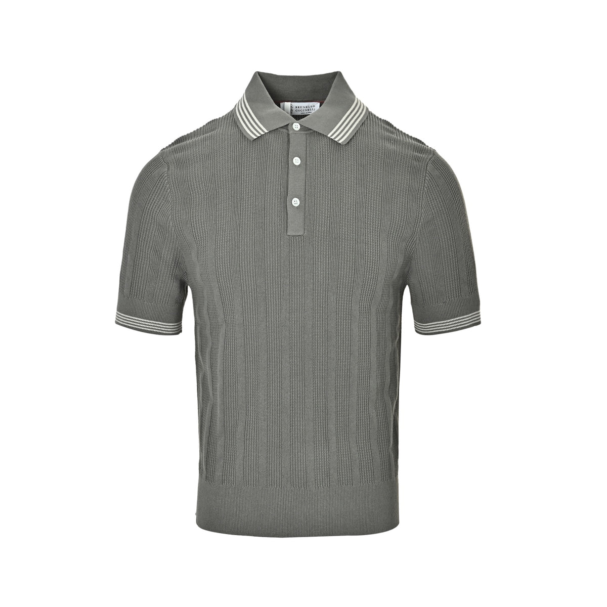 Brunello Cucinelli/BC color block vertical stripe neckline Polo short sleeves