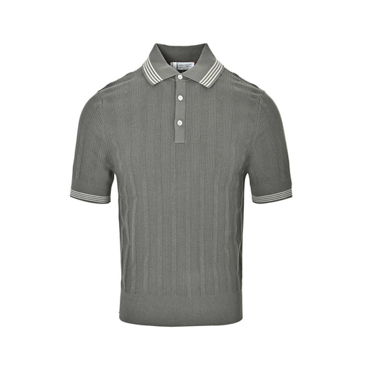 Brunello Cucinelli/BC color block vertical stripe neckline Polo short sleeves
