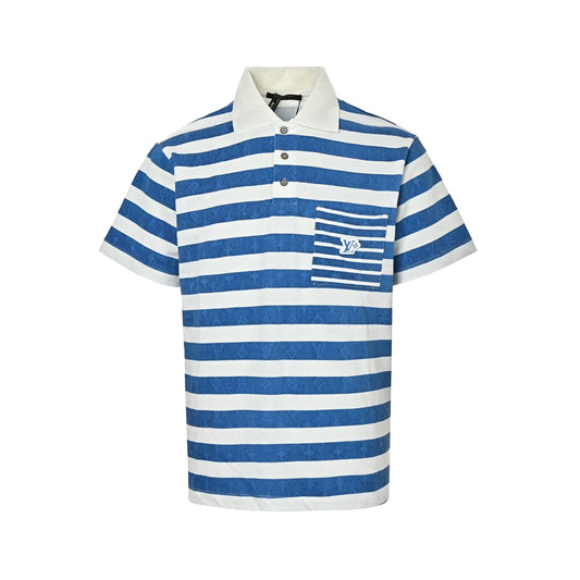 Louis Vuitton 25 blue letter logo printed short-sleeved Louis Vuitton/Louis Vuitton blue striped polo Polo short-sleeved