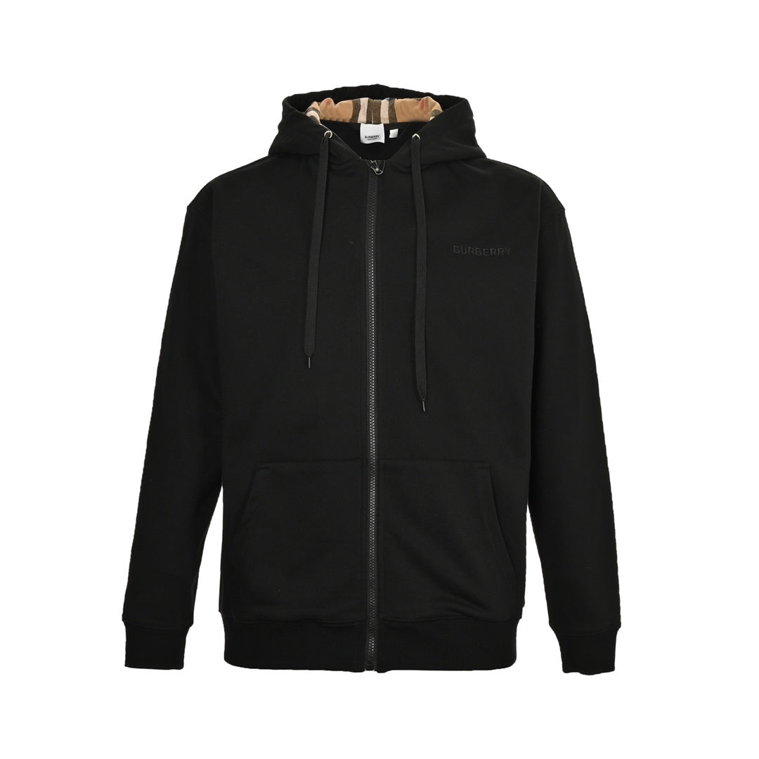 Burberry 24Fw letter embroidered plaid zipper hooded sweatshirt jacket