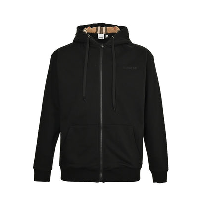 Burberry 24Fw letter embroidered plaid zipper hooded sweatshirt jacket