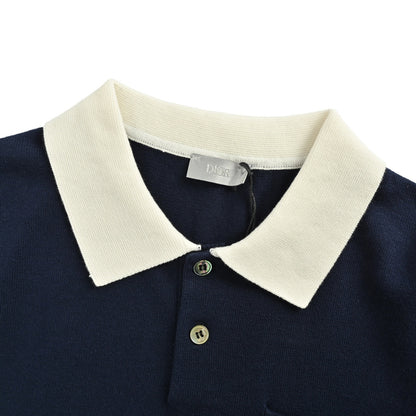 Dior 25ss lily of the valley embroidered knitted Polo short sleeves