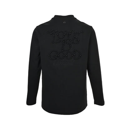 Good Brand dark pattern electroplated porcelain pearl letter embroidered long-sleeved T-shirt