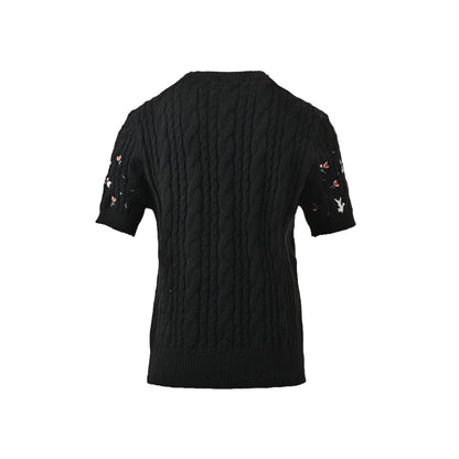 Dior floral white dove embroidery twist knit short sleeves
