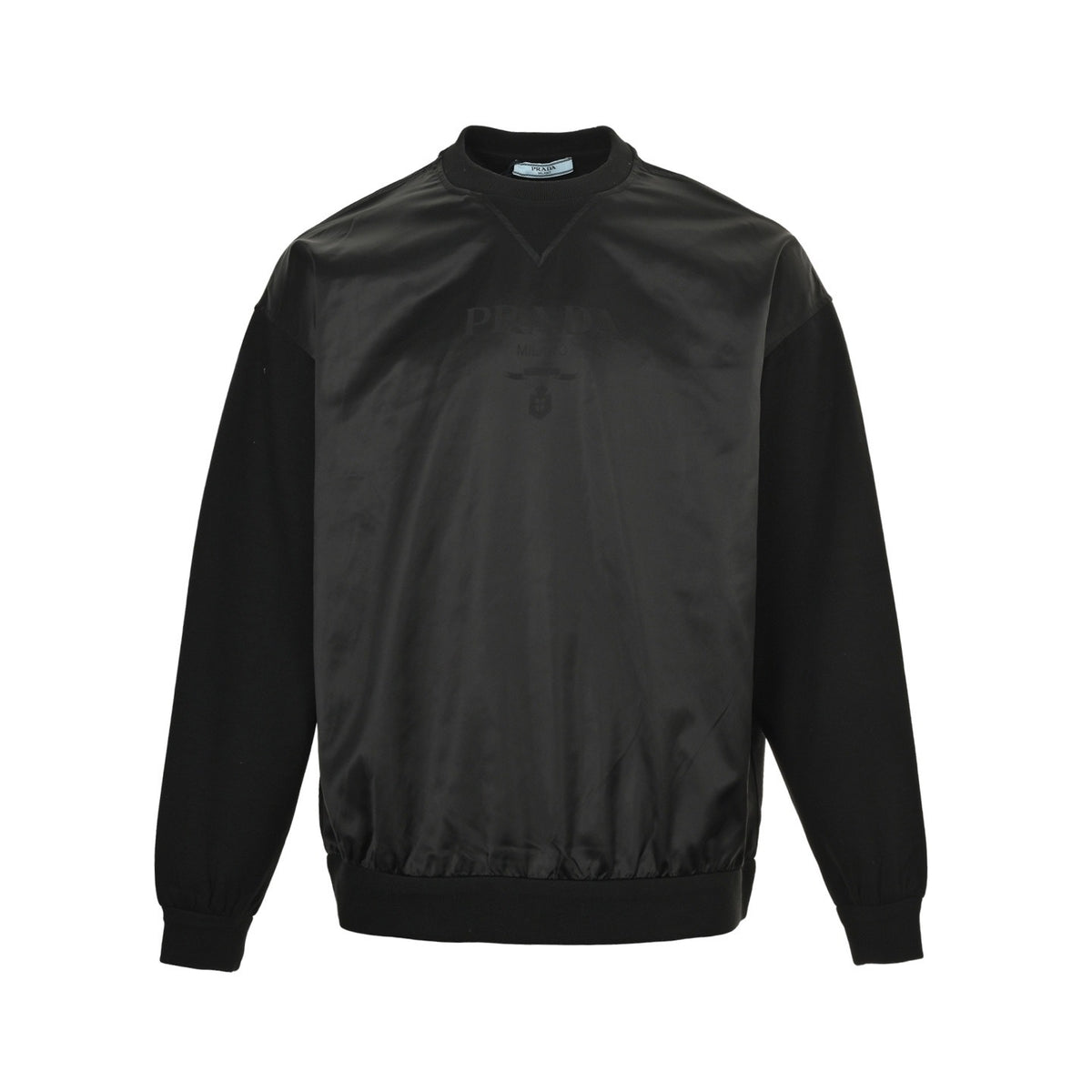 Prada 25Fw letter logo jacquard front nylon patchwork sweatshirt