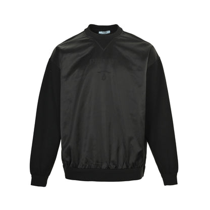 Prada 25Fw letter logo jacquard front nylon patchwork sweatshirt