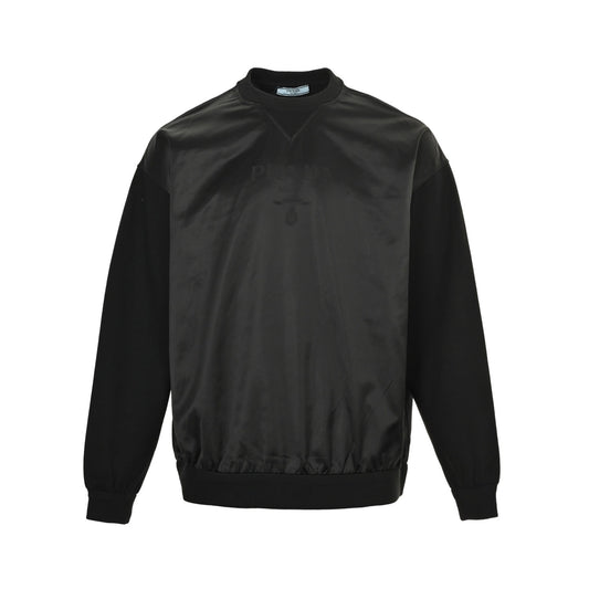 Prada 25Fw letter logo jacquard front nylon patchwork sweatshirt