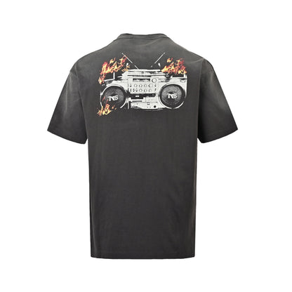 SAINT MICHAEL flame tape radio print short sleeves