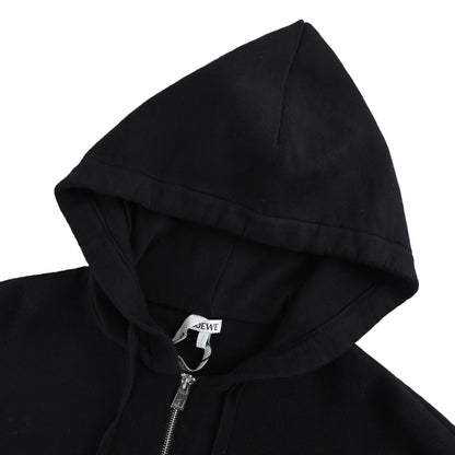 Loewe/Loewei leather pocket wool zipper hooded jacket