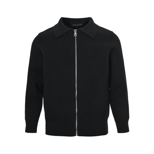 Louis Vuitton embossed letter logo zipper knitted lapel jacket