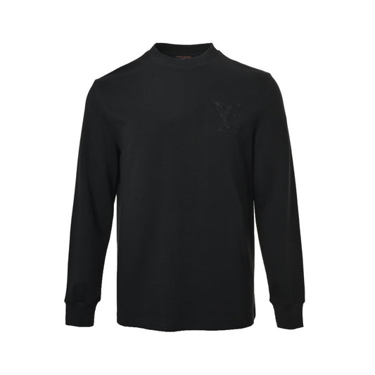 Louis Vuitton dark pattern three-dimensional large logo embroidered long-sleeved T-shirt