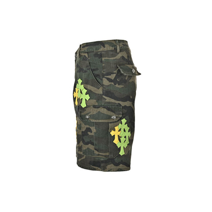 Chrome Hearts city-limited leather cross camouflage denim shorts