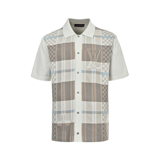 Louis Vuitton 26ss plaid jacquard knitted short-sleeved shirt