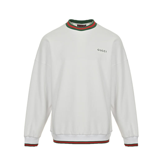 Gucci 25Fw embroidered small label red and green threaded round neck sweatshirt
