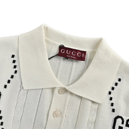 Gucci 25ss Double G jacquard cable knit Polo short sleeves