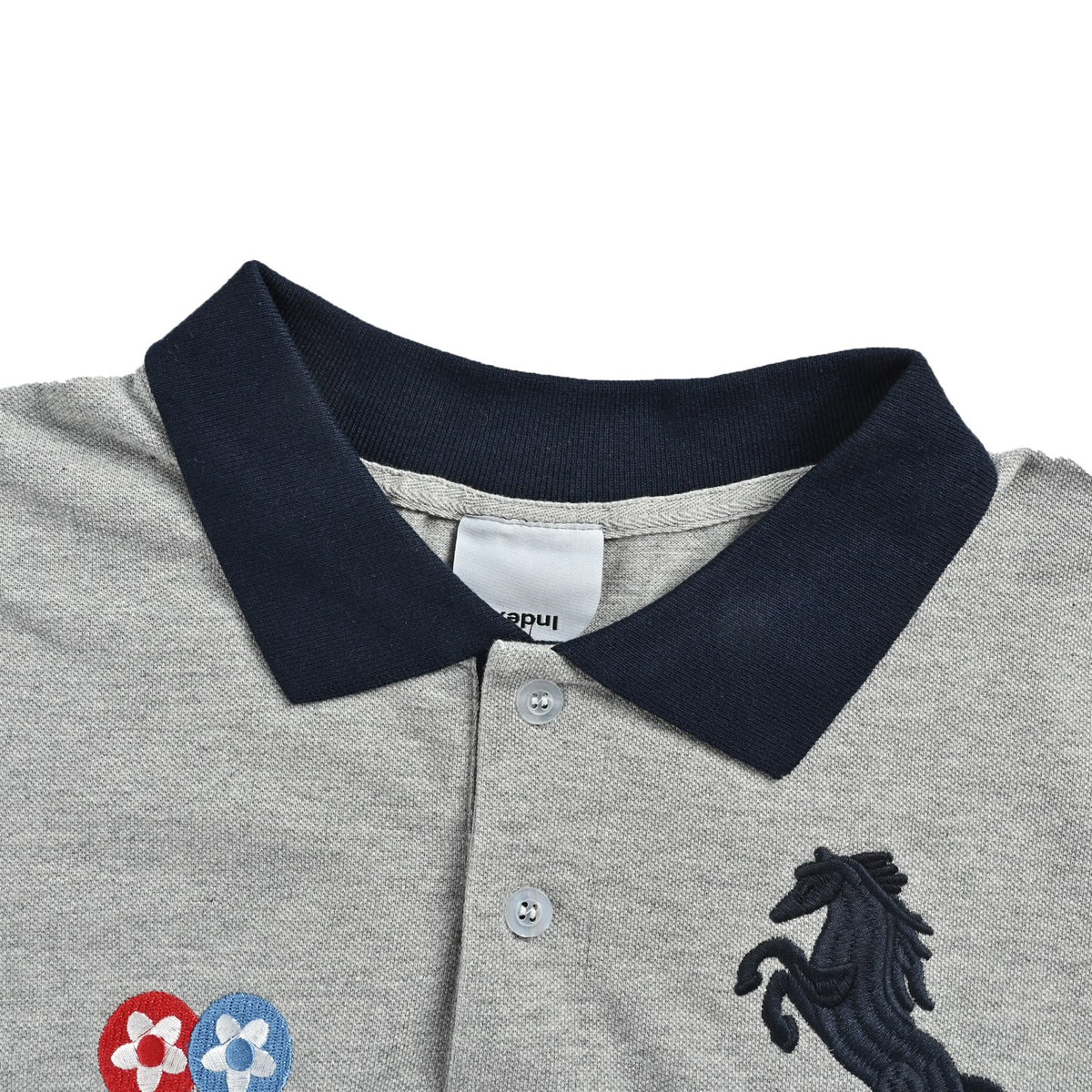 PROTOCOL color block war horse embroidered logo lapel short sleeves