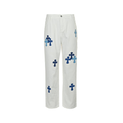 Chrome Hearts/Chrome Heart cross patch embroidered washed jeans