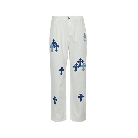 Chrome Hearts/Chrome Heart cross patch embroidered washed jeans