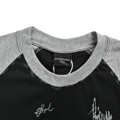 Balenciaga 26ss signature letter print splicing short sleeves