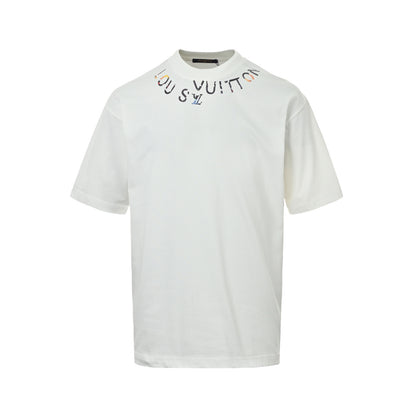 Louis Vuitton 26ss embossed short sleeves with incomplete letters on the neckline