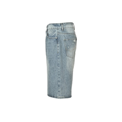 Balenciaga 26ss solid color ripped denim shorts